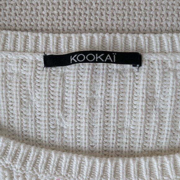 KOOKAÏ White/Cream sequined knit sweater with mid-length sleeves, Size M - Picture 4 of 13